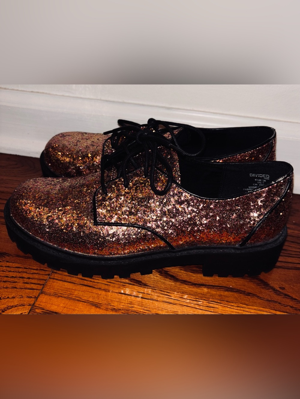 Divided Rose Gold Glitter Lace-Up Boots